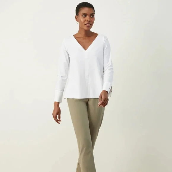 ADAY Something Tailored Small Classic White V-Neck top  Capsule Wardrobe - Picture 13 of 16